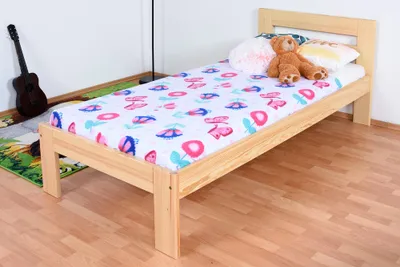Produktbild von Bettrahmen für Kinder / Kinderbett 90 x 200 cm | Massivholz: Kiefer | Natur Lackiert