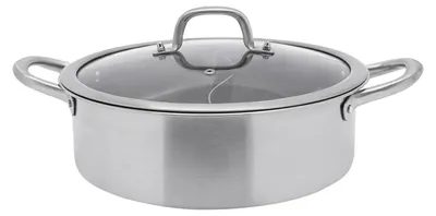 Produktbild von Hotpot Topf - Doppelkammer Yin Yang - 304 Edelstahl - Glasdeckel - Mit Utensilien - Zwei Suppen Gleichzeitig - Silber