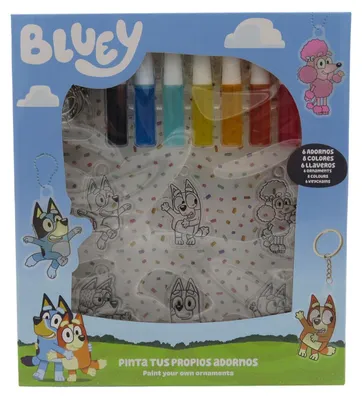 Productafbeelding van Bluey knutselset: hangers om te beschilderen, 6 motieven, 8 kleuren, 6 sleutelringen