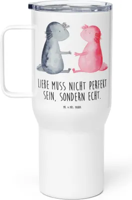 Produktbild von Mr. & Mrs. Panda Thermobecher Axolotl Liebe - Weiß - Geschenk, Mehrwegbecher, Liebesbeweis, Valentinstag, Teebecher, Teetasse, thermosbecher, Kaffee-to-go-Becher