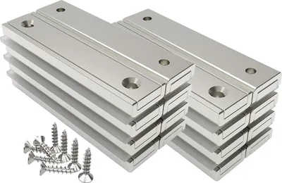 Obrázok produktu pre 16 obdĺžnikových magnetov sily 30 KG 60 x 13,5 x 5 mm s otvorom a oceľovou kapsulou