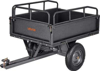 Immagine prodotto di VEVOR rimorchio ribaltabile, portata 226,79 kg, rimorchio per trasporto ATV-UTV 142x76x70 cm, rimorchio ribaltabile con pneumatici da 35,56 cm, trazione manuale o a pedale, rimorchio da cantiere per trattori tosaerba