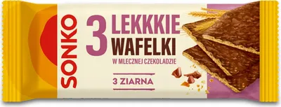 Zdjęcie produktu dla Sonko. 3 Lekkkie wafelki 3 ziarna w mlecznej czekoladzie 36g.
