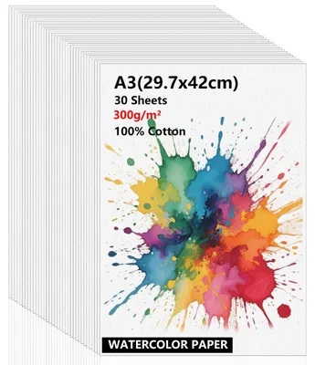 Zdjęcie produktu dla Omgoods - 30 arków papieru akwarelowego formatu A3, gramatura 300 g, idealny do kreatywnych projektów