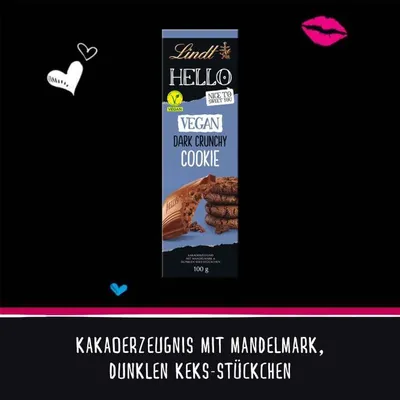Produktbild von Lindt Hello Vegan Dark Crunchy Cookie Tafel 100g