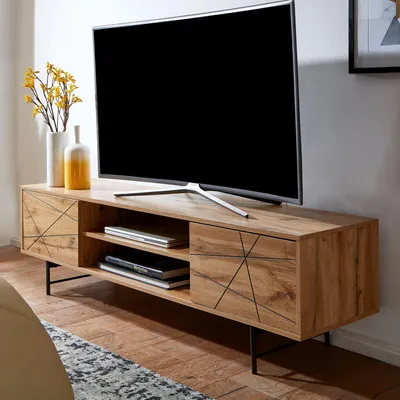 Produktbild von FineBuy Lowboard Holz Eiche-Nachbildung 160x45x40 cm TV-Kommode mit zwei Türen TV-Schrank Hoch Fernsehtisch Fernsehschrank Modern Fernsehkommode Wohnzimmer