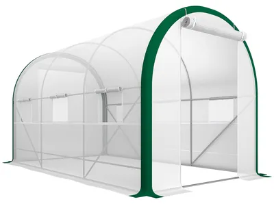 Produktbild von Tunnel-Gewächshaus, Treibhaus, Reißverschlusstüren, Netzfenster, Metallrahmen, 3,5 x 2 x 2m, Weiß
