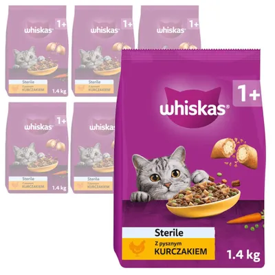 Zdjęcie produktu dla Whiskas 1+ Sterile Z Kurczakiem 6x1,4kg Sucha Karma Dla Dorosłego Kota Po Sterylizacji