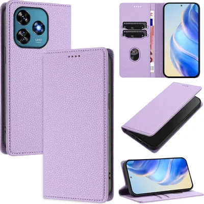 Produktbild von Litchi Leder Handyhülle für Oukitel C51 Wallet Kartenfächer Standfunktion Hülle Violett