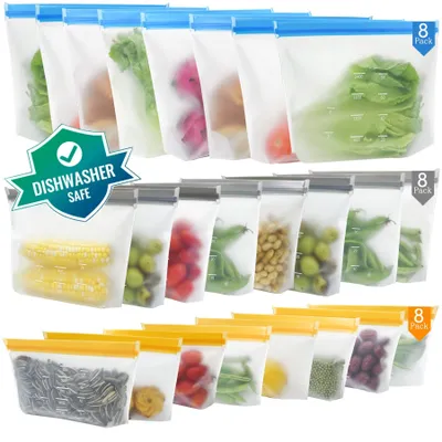 Image de 24 sacs de congélation réutilisables avec fond plat, en silicone