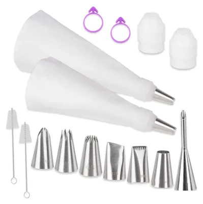 Produktbild von 15 Stück Premium Spritzbeutel Set, Tortenspritze Spritzbeutel Mit Tüllen Profi Set, Spritzsack Wiederverwendbar, Baumwolle Spritztüte, mit Spritztüllen, für Kuchen, Torten, Keksen Dekoration