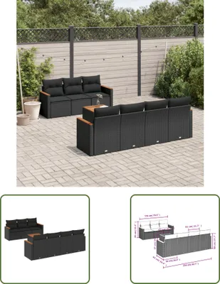 Produktbild von The Living Store 8-tlg. Garten-Sofagarnitur mit Kissen Schwarz Poly Rattan
