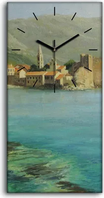 Produktbild von Küchenuhr Bürouhr Leinwand Uhr Geräuschlos 30x60 Gemälde Meer Stadt Berge Kunst - schwarze Hände