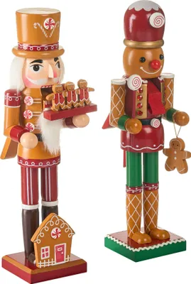 Produktbild von BELIANI Nussknacker-Figuren 2er-Set orange Kiefernholz handgefertigte Weihnachtsdeko