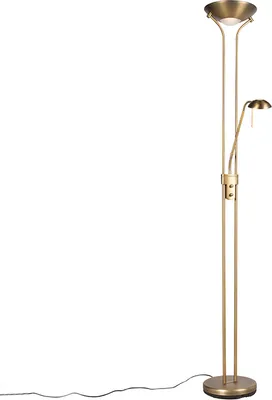 Produktbild von QAZQA - Modern Bronzene Stehleuchte I Stehlampe I Standleuchte I Lampe I Leuchte mit Leselampe inkl. LED und Dimmer - Diva 2 Dimmer I Dimmbar I Wohnzimmer I Schlafzimmer I Deckenfluter - Stahl Rund I