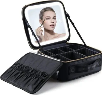 Produktbild von Reisekoffer mit LED-Spiegel - USB-ladbarer Organizer - Schwarz