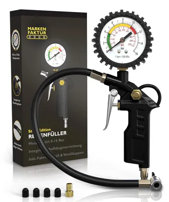 Imagen del producto de Inflador de neumáticos con manómetro, de 0 a 16 bares, con manguera flexible, para neumáticos de automóviles y bicicletas