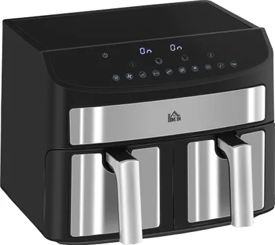 Multifunktionale Heißluftfritteuse 8L mit 2 Körben, 60 Min Timer, Silber-Schwarz