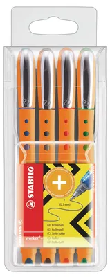 Produktbild von STABILO Tintenroller - worker+ - fein - 4er Pack - grün, rot, blau, schwarz