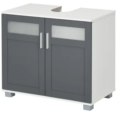 Produktbild von Unterschrank fš¹rs Waschbecken mit 2 Tš¹ren aus Sicherheitsglas, 69 x 35 x 59 cm, Wei? und Grau