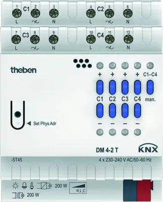 Immagine prodotto di Theben KNX Attuatore dimmer, 4 vie, 200 W, DM4-2 T REG, 1 pz.