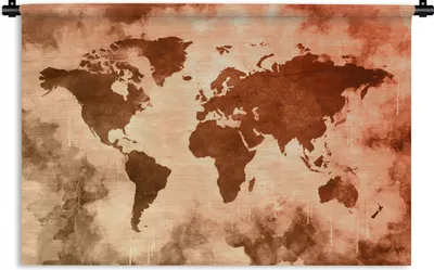 Produktbild von MuchoWow® Wandteppich Wandbehang Weltkarte - Rot - Braun 90x60 cm Tapisserie Dekoration Wandtuch - Wandskulpturen - Bildteppich