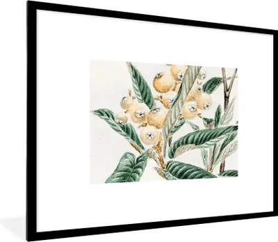 Produktbild von MuchoWow® Gerahmtes Poster Beere - Blätter - Japanisch 80x60 cm - Poster mit Schwarzem Bilderrahmen Wandposter Rahmen Foto Bilder - Schlafzimmer-Dekorationen - Fotoposter