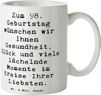 Produktbild von Mr. & Mrs. Panda Trinkbecher Spruch 98. Geburtstag - Weiß - Geschenk, unvergesslicher Moment, Tasse, Geburtstagsgeschenk, 98 Jahre, Kaffeetasse, Teetasse, Kaffeepott