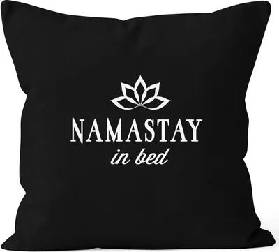 Produktbild von Kissen-Bezug Namastay in Bed Spruch Kissen-Hülle Deko-Kissen Baumwolle MoonWorks® schwarz unisize
