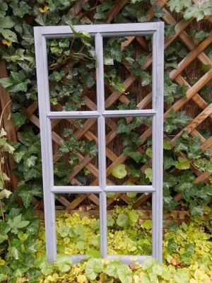 Produktbild von Fenster Sprossenfenster Bilderrahmen Wanddekoration Holz grau 85 x 43