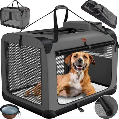 Obrázek produktu pro Přepravní box pro psy – včetně přepravní klece – skládací – 60 x 42 x 42 cm – přepravní taška pro psy a kočky