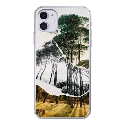 Produktbild von MuchoWow® Handyhülle Schutzhülle Hülle für iPhone 11 Italienische Landschaft Schirmkiefern - Kunst - Hendrik Voogd - Malerei - Schwarz-Weiß - Alte Meister Silikon Softcase Handy Hülle - Handytasche