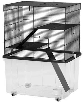 Zdjęcie produktu dla Klatka dla chomika - klatka dwupoziomowa z rolkami - 2 poziomy i rampy - miska i butelka na wodę - 58x43x74 cm - kolor khaki
