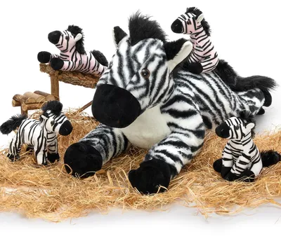 Image de Omgoods - Zèbre en peluche XXL avec 4 petits zèbres, idéal pour les enfants