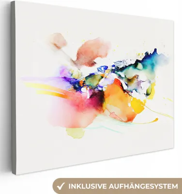 Zdjęcie produktu dla MuchoWow® - Obrazy na płótnie - Akwarela - Tęcza - Abstrakcja - Sztuka, Dekoracja ścienna, Obrazy do salonu, 80x60cm