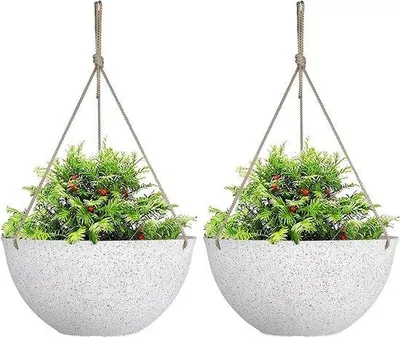 Immagine prodotto di Vasi da fiori sospesi, 25 cm, bianchi, maculati, con fori di drenaggio
