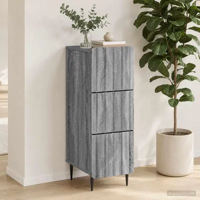 Image de vidaXL Armoire de rangement avec tiroirs, 33 x 34,5 x 92 cm, panneaux de particules, imitation bois Sonoma gris