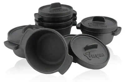 Produktbild von Mini-Gusseisentöpfe (6 Stück), Durchmesser 11 cm, bereits eingebrannt – vorgebrannt