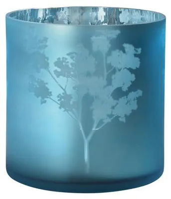 Produktbild von Sompex Windlicht-Vase, Übertopf aus Glas, blau-silber mit Blumenmuster – 24,5 cm