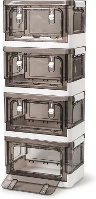 Obrázek produktu pro Stohovatelné úložné boxy 14 l, skládací, průhledné, šedobílé, s kolečky