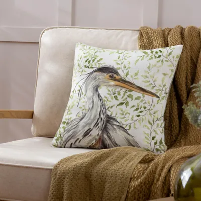 Dekokissen mit Reiher-Motiv, 43x43 cm, Polyester, waschbar