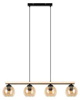 Produktbild von Lindby Hängelampe Enrique, amber, 4-flg., Glas, Holz, E27