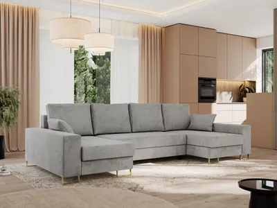 Produktbild von MKS MEBLE Ecksofa U mit Schlaffunktion und Bettkasten, Wohnlandschaft U-form - DORIAN U - Hellgrau Velvet