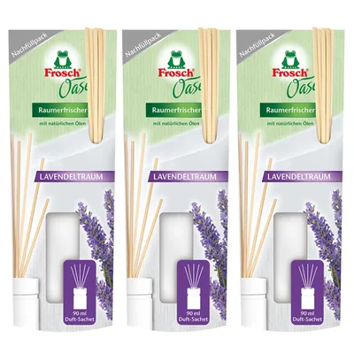 Produktbild von 3x Frosch Oase Raumerfrischer Lavendeltraum Nachfüllpack 90 ml
