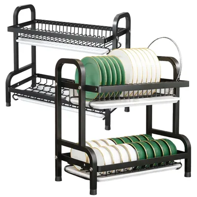 Produktbild von Zweistöckiger Geschirrtrockner, Küchenorganizer mit Abtropfgestell, Schwarz, 42 cm
