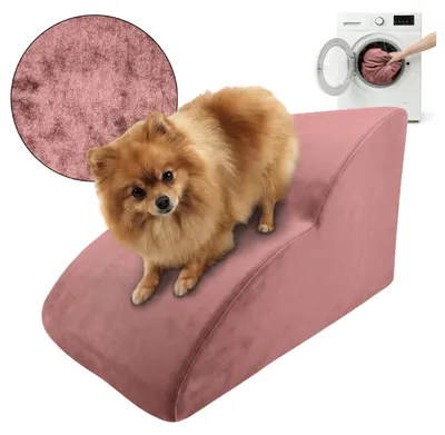 Immagine prodotto di Scala a muro per cani e gatti. RAMPA PER CANI. Scala per animali domestici, 2 gradini, color rosa antico, tessuto Royal