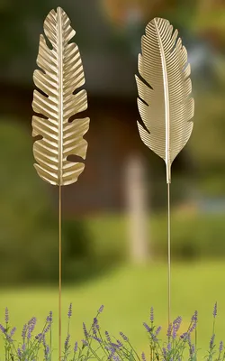 Produktbild von Gilde Gartenstecker, Blatt, "Palmblatt", Metall, goldfarben, VE 3, L. 0.04 cm, B. 20 cm, H. 100 cm 67664 4063387676646