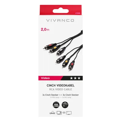 Produktbild von ViVanco™47/50 20AV, 3 x RCA, Männlich, 3 x RCA, Männlich, 2 m, Schwarz
