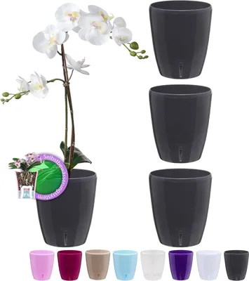 Obrázok produktu pre Sada 4 kvetináčov na orchidey - samozavlažovacie - antracit - priemer 15 cm