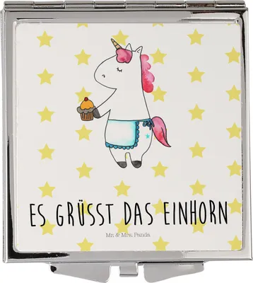 Produktbild von Mr. & Mrs. Panda Schminkspiegel Einhorn Muffin - Weiß - Geschenk, Taschenspiegel, klein, Geburtstag, Handspiegel, Kekse, Kleiner Spiegel, Grüße, Unicorn, Kosmetikspiegel